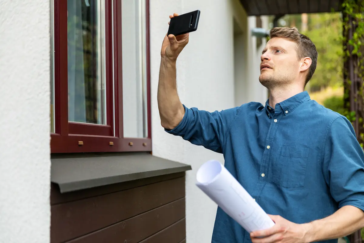man photographing home during inspection