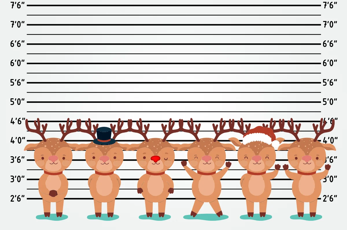 comedic police lineup of reindeer suspects