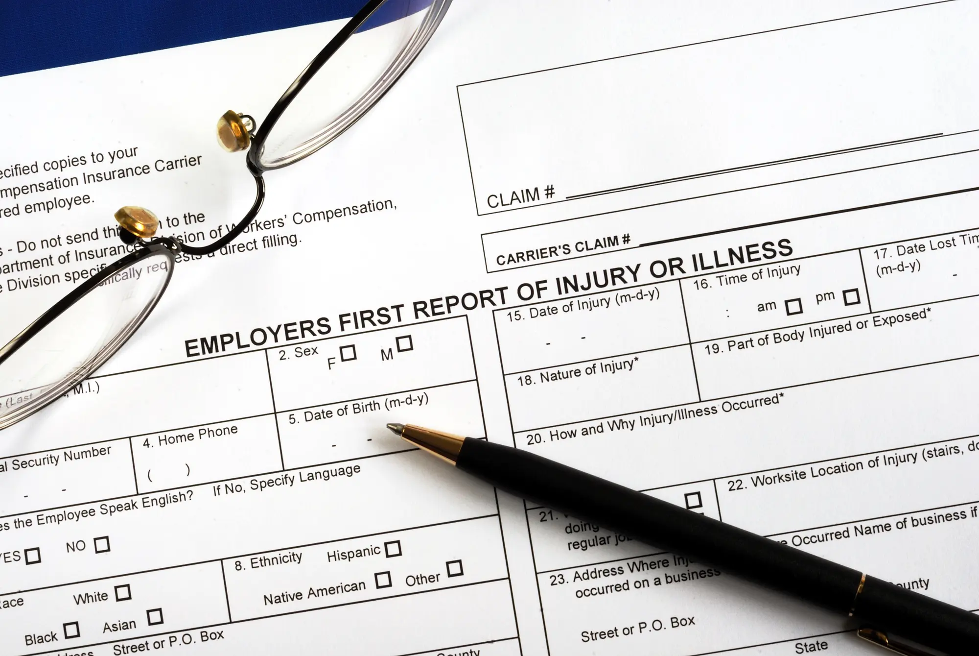 Picture of a workers compensation form.
